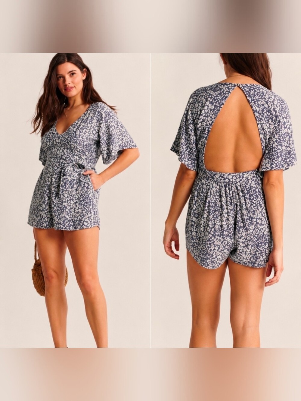 Abercrombie & Fitch NWT Open Back Blue Floral Romper Size L
